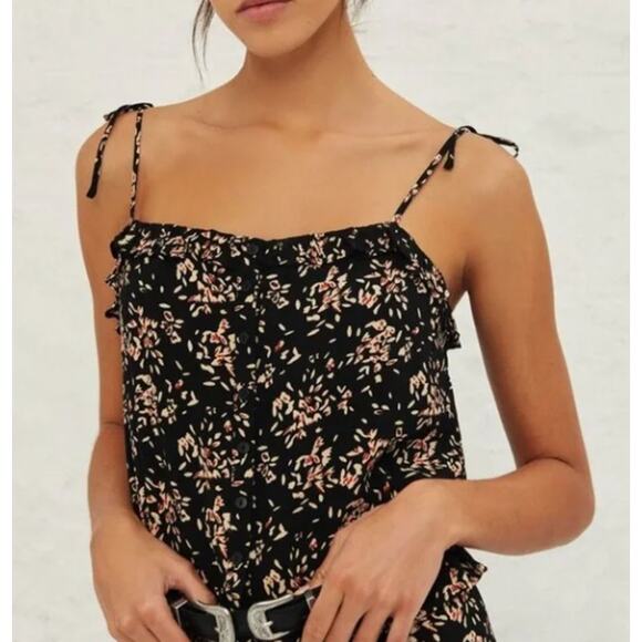 BA&SH Veda Floral Button Front Bow Tie Ruffled Tank Blouse 4 - Picture 1 of 7